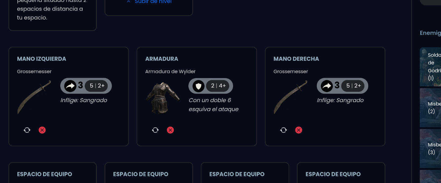 Equipamiento ilimitado
